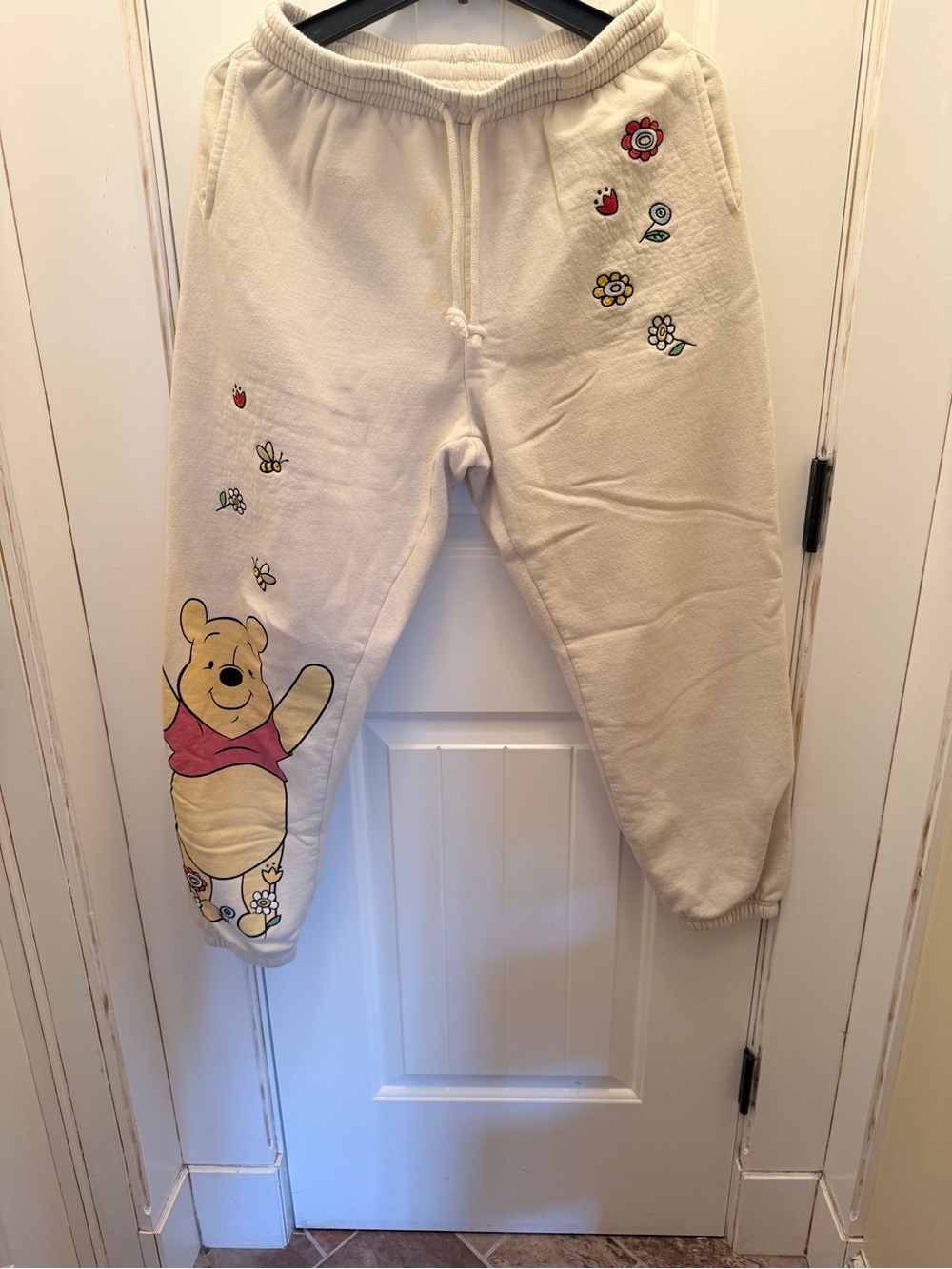 Disney Cream Winnie the Pooh Graphic Joggers with Floral Accents